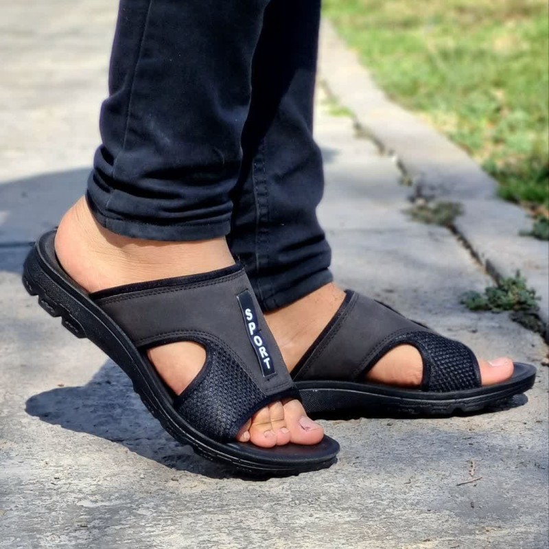 حراج تابستانه در ترب دمپایی صندل مردانه پسرانه  تزریق مستقیم  طبی با کیفیت مشکی با ارسال رایگان