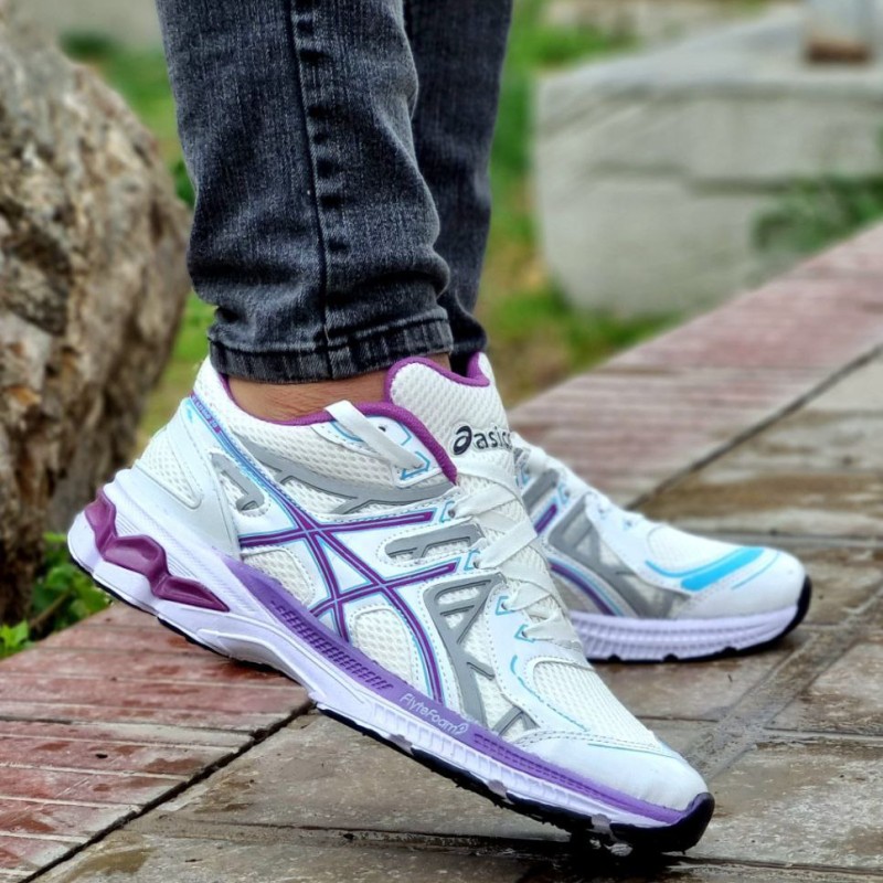 کفش اسپرت  مردانه و پسرانه جدیدمدل اسیکس  زیره پیو  و طبی سفید بنفش با ارسال رایگان