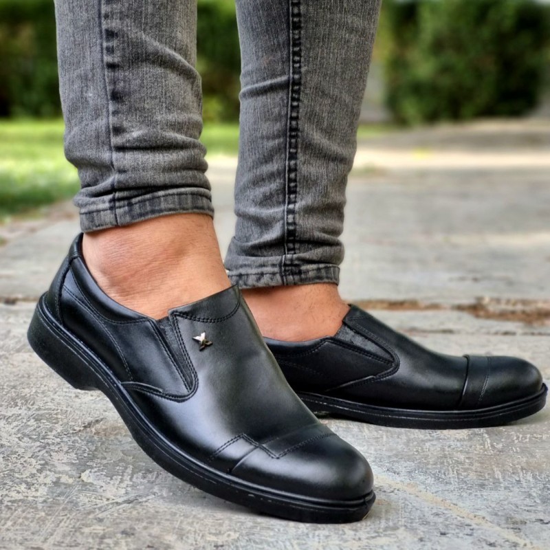 کفش اداری مجلسی مردانه چرم طبیعی تبریز شیک و منحصر به فرد رویه خط دار  با ارسال رایگان