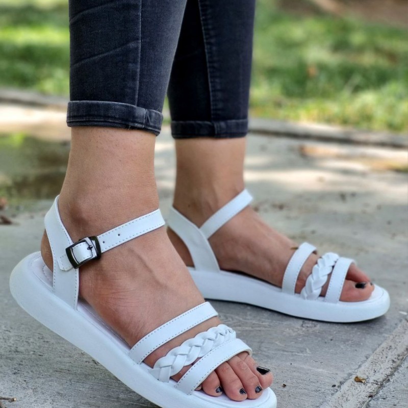 تخفیف ویژه  کفش صندل تابستانه زنانه دخترانه رویه بافتی   راحت و زیبا رنگ سفید  با ارسال رایگان