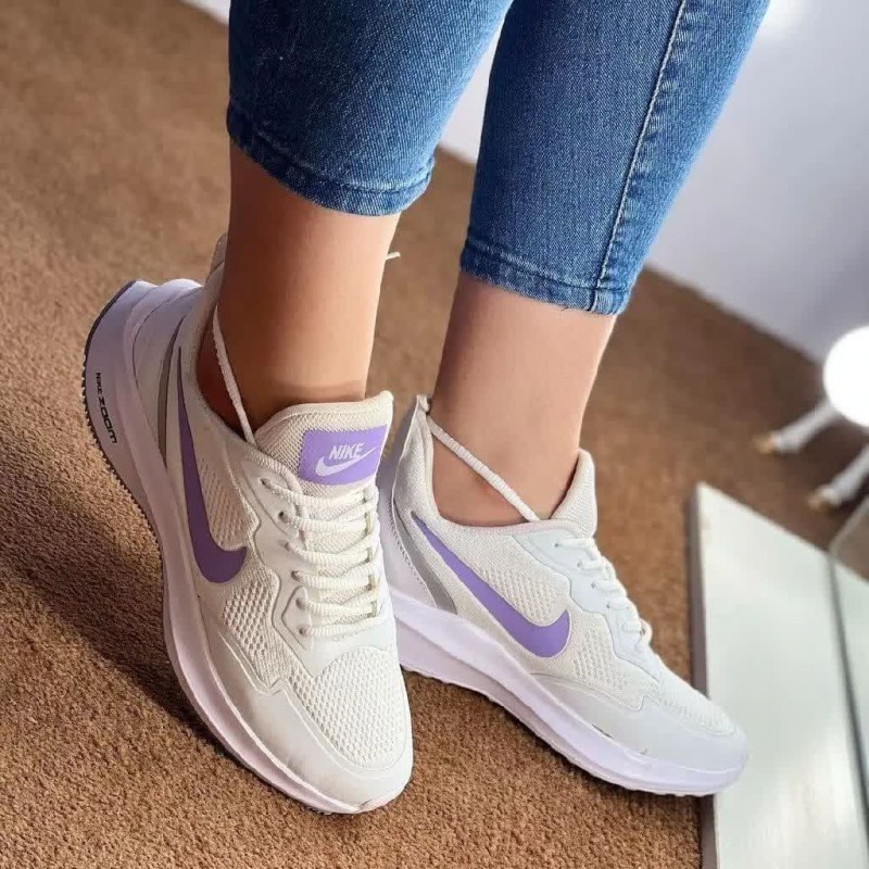 حراج ویژه کفش کتونی اسپرت زنانه دخترانه مدل نایک اسپیسر بادوام صد در صد طبی رنگ سفید نایک بنفش  با ارسال رایگان4565