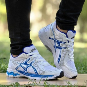 فروش بی نظیر کفش اسپرت مردانه و پسرانه مدل اسیکس سبک وراحت رنگ سفید آبی با ارسال رایگان