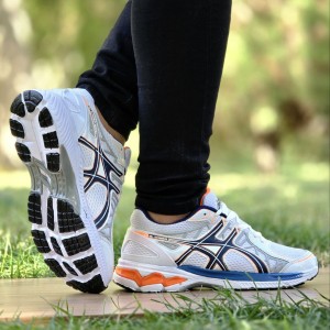 فروش بی نظیر کفش اسپرت مردانه و پسرانه مدل اسیکس سبک وراحت رنگ سفید آبی با ارسال رایگان