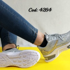 کفش کتونی اسپرت زنانه دخترانه مدل پتینه لمه قلبی لژدار زیره پیو زنجیری  طوسی 4264   با ارسال رایگان