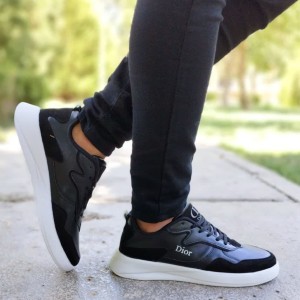 فروش فوق العاده   امروز کفش اسپرت  ونس مردانه مدل دیور مردانه جذاب وشیک مشکی زیره سفید کد3527