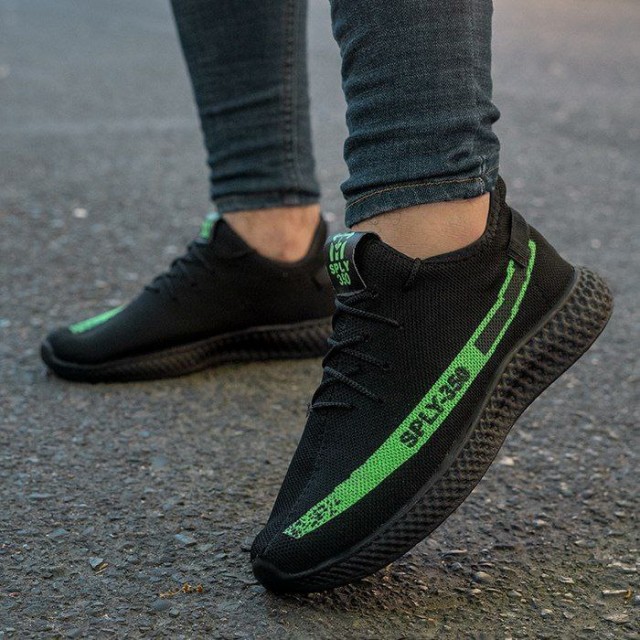 فروش  ویژه ست کفش اسپرت بافت مردانه و زنانه مناسب پیاده روی رنگ مشکی سبزباارسال رایگان