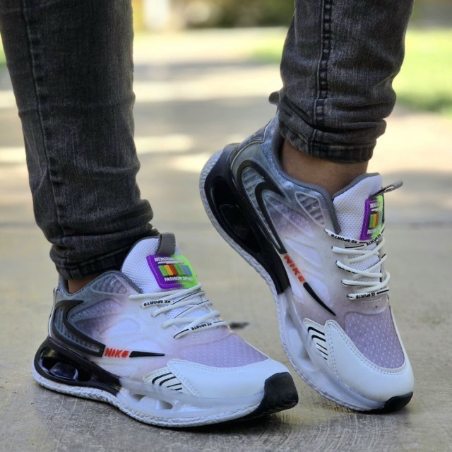 فروش ویژه کفش اسپرت  مردانه و پسرانه  مدل نایک زیره کپسولی پرطرفدار رنگ سفیدمشکی یاسی  با ارسال رایگان