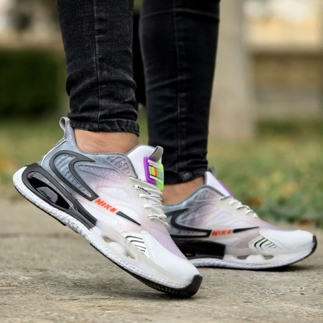 حرااااجی کفش اسپرت  مردانه و پسرانه  مدل نایک زیره کپسولی  به روز و با دوام رنگ سفید یاسی مشکی  با ارسال رایگان