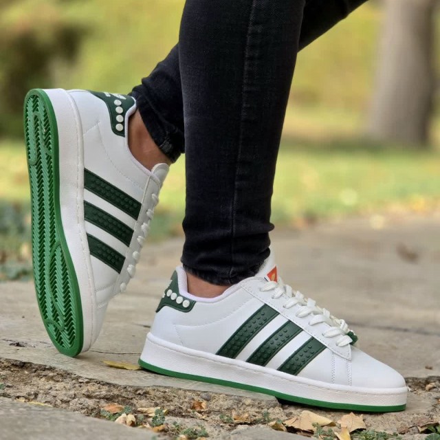 حراج کفش کتونی اسپرت ونس مردانه پسرانه مدل lego  سبک و نرم رنگ سفید سبز باارسال رایگان