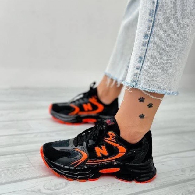 حراااااج کفش کتونی اسپرت زنانه دخترانه مدل نیوبالانس سبک و خوش پا رنگ مشکی نارنجی با ارسال رایگان