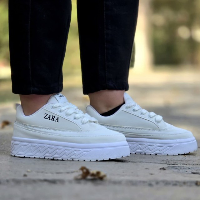 حراج ویژه کفش کتونی اسپرت ونس زنانه دخترانه مدل زارا  خوشگل و جذاب رنگ سفید باارسال رایگان