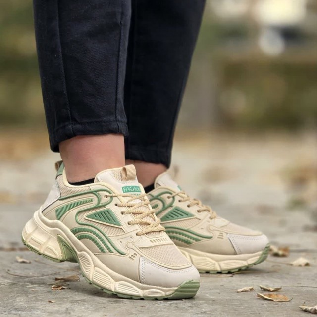 فروش خاص کفش کتونی اسپرت زنانه دخترانه مدل ABCDE  شیک و جذاب  رنگ کرم سبز  باارسال رایگان