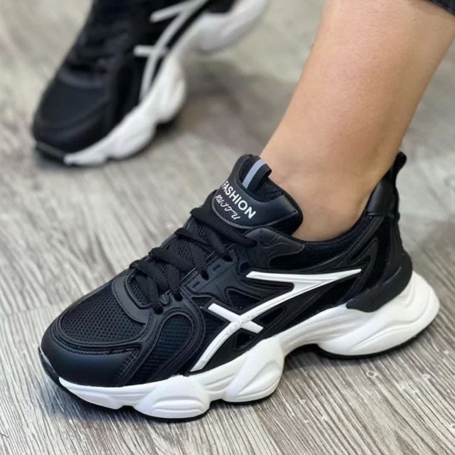 حراج ویژه کفش کتونی اسپرت زنانه دخترانه مدل اسیکس پرفروش و خاص رنگ مشکی سفید با ارسال رایگان