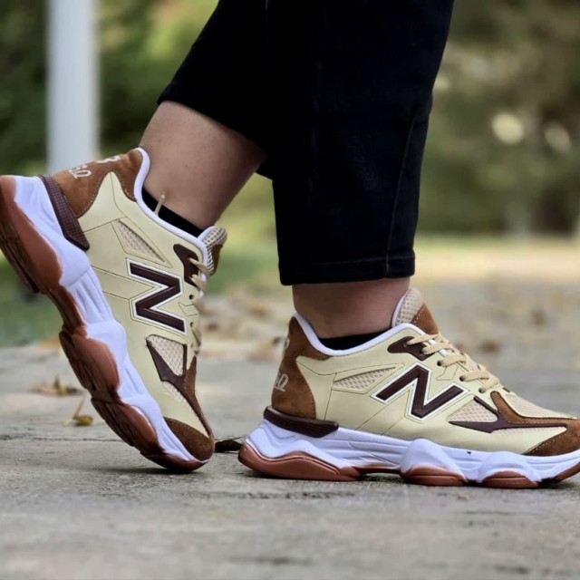 تخفیف جذاب  کفش  اسپرت زنانه دخترانه مدل  نیوبالانس 9060 شیک و جدید رنگ کرم قهوه ای  ارسال رایگان