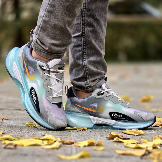 فروش ویژه کفش کتونی اسپرت مردانه و پسرانه مدل نایک زیره کپسولی رنگ طوسی آبی  یه کار خاص با طراحی جدید  با ارسال رایگان