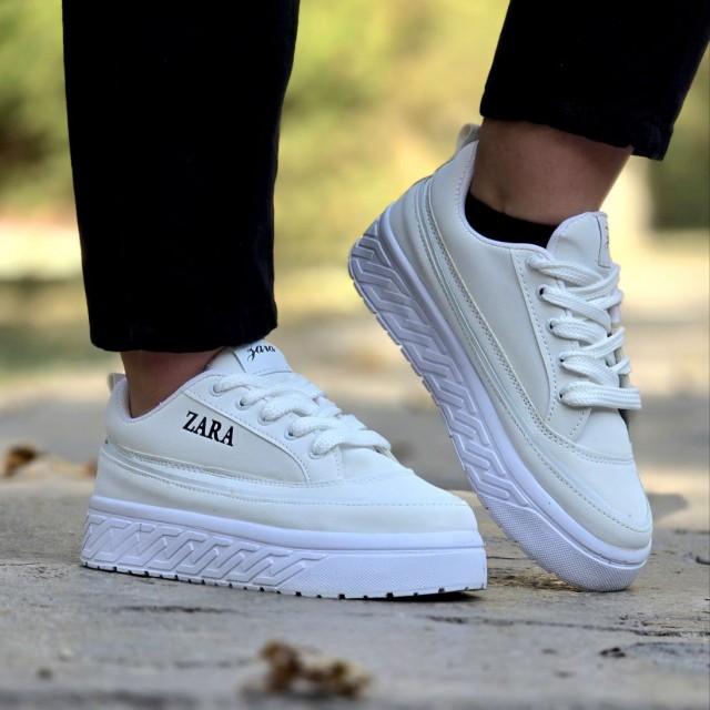 حراج واقعی کفش کتونی دخترانه و زنانه مدل زارا رنگ سفید تمام یه کار فوق العاده جذاب و با کیفیت با ارسال رایگان