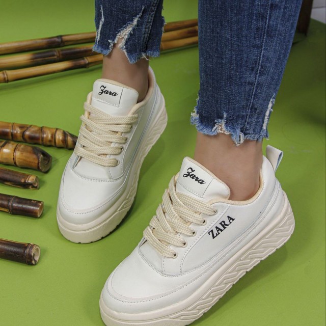 حراج ویژه کفش کتونی دخترانه و زنانه مدل زارا رنگ کرمی یه مدل جدید و فوق العاده زیبا با ارسال رایگان