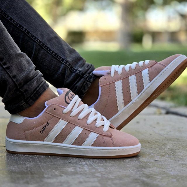 فروش فوق العاده کفش ونس  مردانه پسرانه مدل campus به روز و جذاب رنگ گلبهی سفید باارسال رایگان