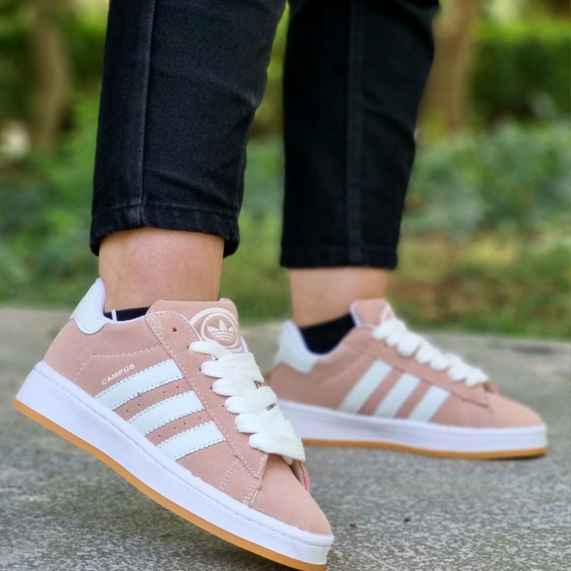 تخفیف ویژه کفش ونس  زنانه دخترانه مدل campus  به روز و با دوام رنگ گلبهی سفید باارسال رایگان