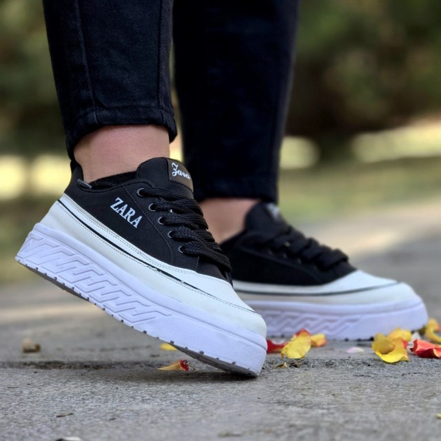 فروش استثنایی کفش کتونی اسپرت ونس زنانه دخترانه مدل زارا شیک و باکیفیت رنگ سفید مشکی باارسال رایگان