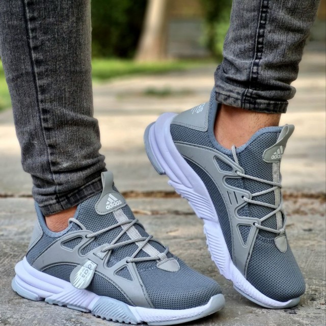 تخفیف ویژه کفش اسپرت راحتی مردانه مدل پیاده روی بافت جورابی پرفروش رنگ طوسی باارسال رایگان