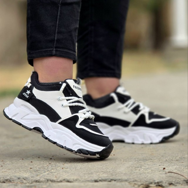 فروش جذاااب  کفش اسپرت زنانه  مدل Fashion Star بی نظیر و عالی رنگ مشکی سفید باارسال رایگان