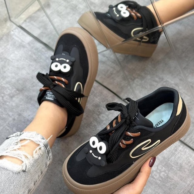 حراج شگفت انگیز کفش اسپرت زنانه دخترانه مدل ونس قورباغه‌ای  مخصوص خانم های شیک پسند رنگ مشکی قهوه ای  باارسال رایگان