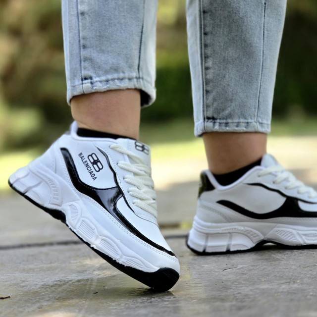 فروش کفش کتونی اسپرت زنانه دخترانه مدل بالنسیاگا خوش پا و راحت رنگ سفید مشکی با ارسال رایگان