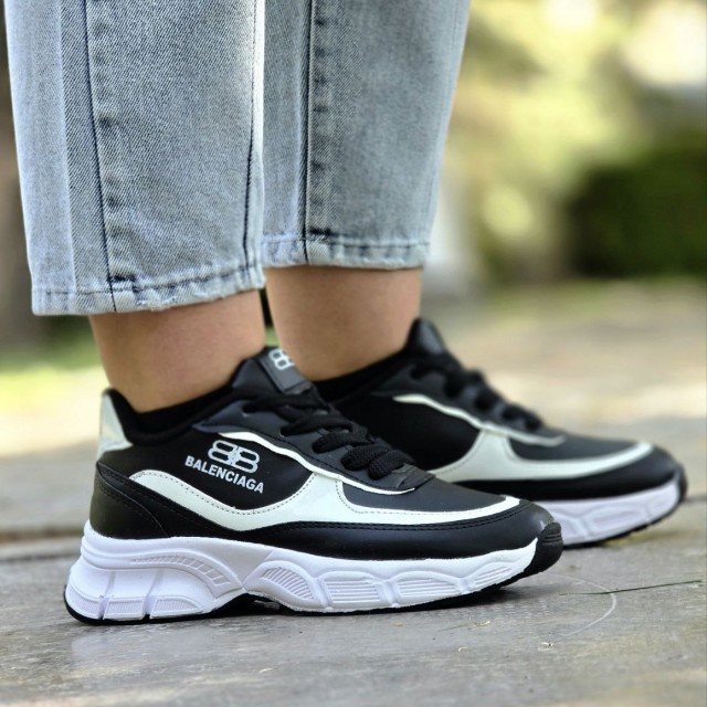 حراج فوق العاده کفش کتونی اسپرت زنانه دخترانه مدل بالنسیاگا مناسب برای ورزش و باشگاه رنگ مشکی سفید با ارسال رایگان