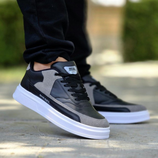 فروش ویژه  کفش اسپرت ونس مردانه پسرانه مدل دیزل Diesel  یه مدل بی نظیر رنگ مشکی طوسی زیره سفید با ارسال رایگان