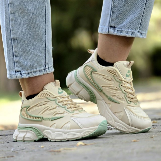 فروش کفش کتونی اسپرت  نایک برعکس زنانه جدید و سبک رنگ کرم سبز با ارسال رایگان