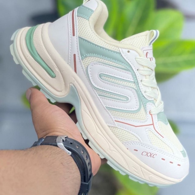 فروش عالی و خاص کفش کتونی اسپرت  زنانه دخترانه مدل S به روز و باکیفیت رنگ کرمی سبز با ارسال رایگان