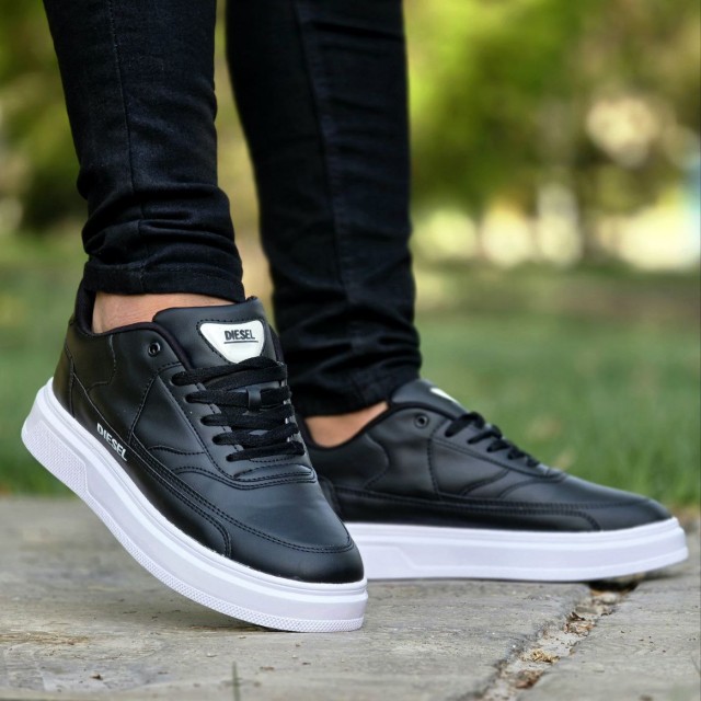 حراج شیک  کفش اسپرت ونس مردانه پسرانه مدل دیزل Diesel  جذاب  رنگ مشکی زیره سفید  با ارسال رایگان