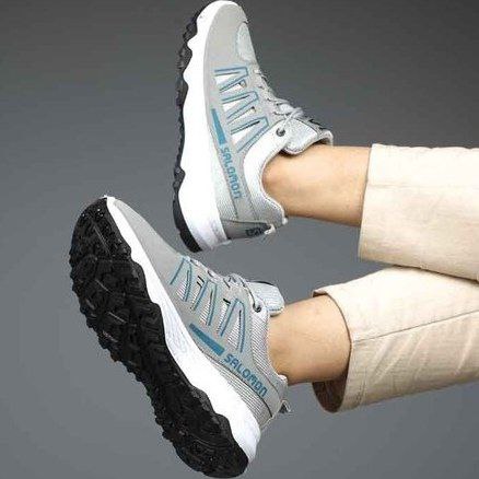 فروش فوق العاده کفش کتونی اسپرت مردانه پسرانه مدل سالامون سبک و راحت رنگ طوسی آبی با ارسال رایگان