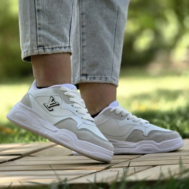 تخفیف ویژه کفش  اسپرت دخترانه زنانه مدل لویی  ویلتون LV  با کیفیت رنگ سفید طوسی  با ارسال رایگان