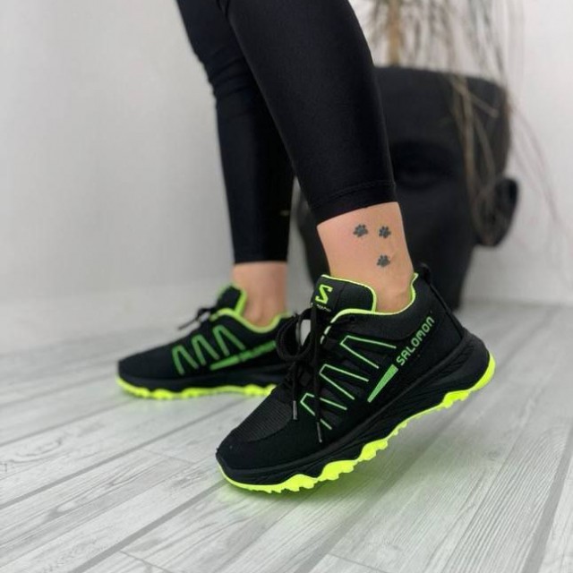 فروش منحصربفرد کفش کتونی اسپرت مردانه پسرانه مدل سالامون با دوام بالارنگ  مشکی سبز  با ارسال رایگان