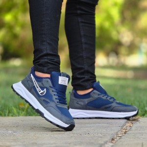 حراج پرفروش کفش کتونی اسپرت نایک مردانه پسرانه شیک و راحت رنگ طوسی سرمه ای با ارسال رایگان