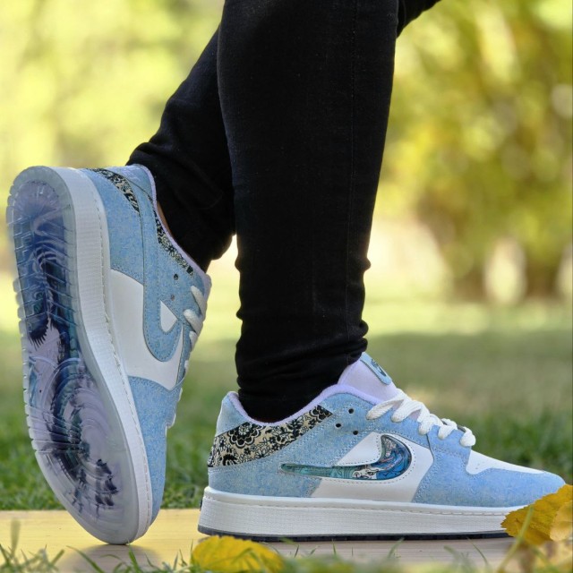 حراج  هیجان انگیز کفش کتونی اسپرت ست نایک دراگون  زنانه و مردانه فوق العاده عالی رنگ سفید ابی با ارسال رایگان