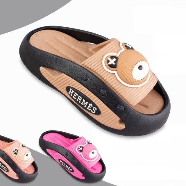 حراج جدید دمپایی صندل زنانه دخترانه کرومی مدل جسیکا با طرح خرسی عالی و بامزه  رنگ مشکی قهوه ای  باارسال رایگان