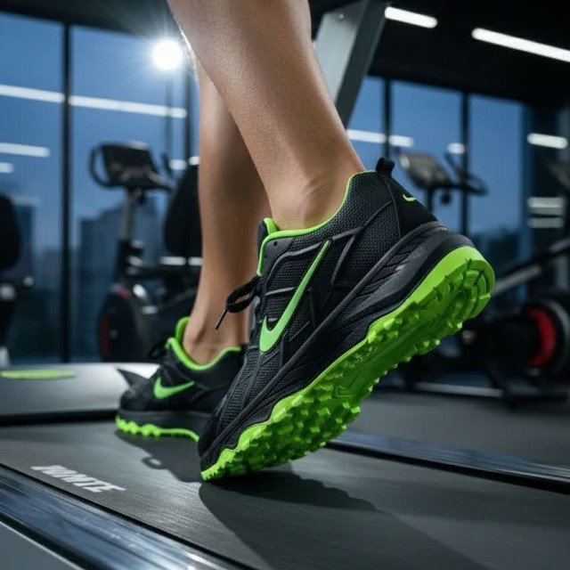 فروش استثنایی کفش کتونی اسپرت نایک مردانه شیک و جذاب  رنگ مشکی سبز با ارسال رایگان