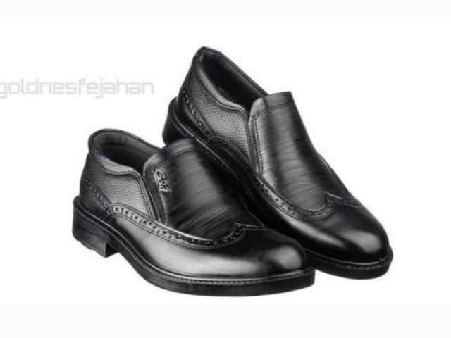 کادوی روز پدر  کفش مجلسی مردانه چرمی  و بادوام زیره طبی gold شیک مشکی بدون بند مدل هشترک