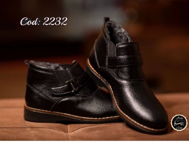 کفش نیم بوت مردانه چرمی مشکی واکس خور