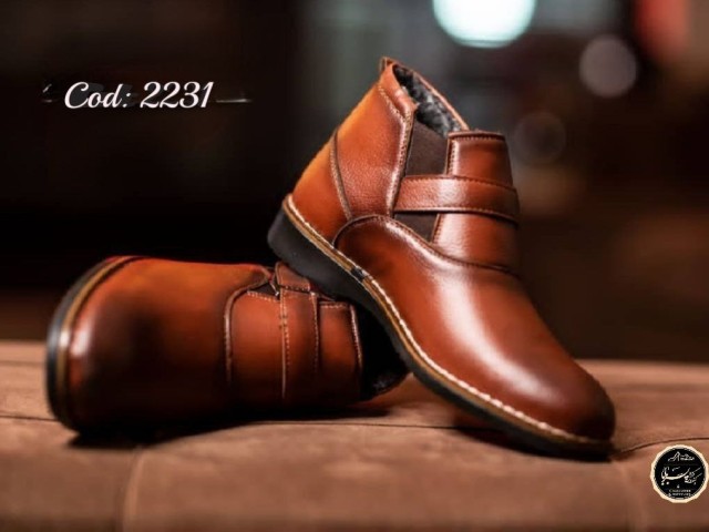 کفش نیم بوت مردانه چرمی عسلی واکس خور