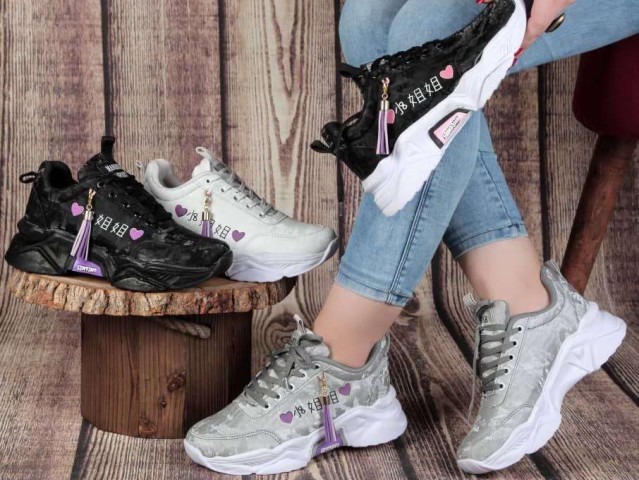 کفش کتونی اسپرت زنانه دخترانه زنانه مدل قلبی پتینه طوسی