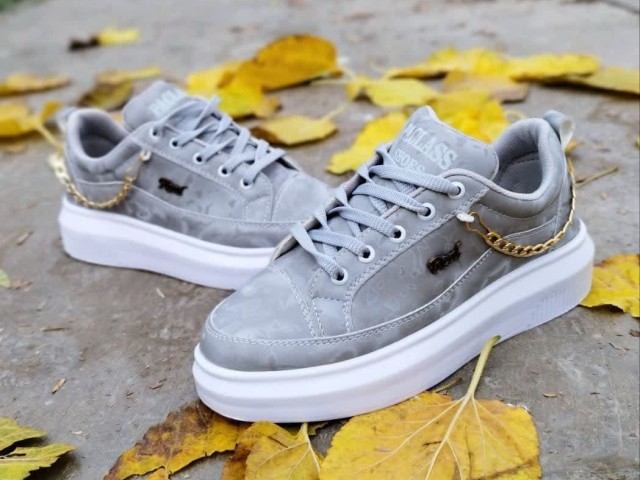 کفش ونس  کتونی اسپرت دخترانه زنانه استیکر طوسی زنجیری طرح پتینه