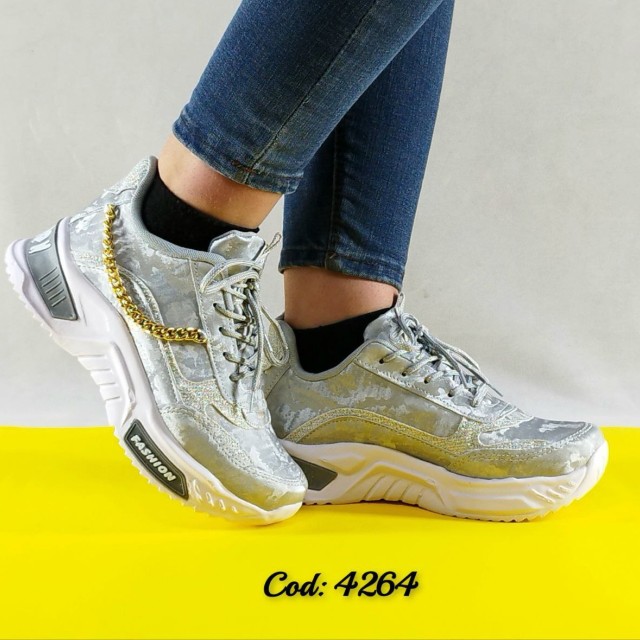 شیک ترین در ترب کفش کتونی اسپرت زنانه دخترانه مدل قلبی زنجیری طوسی 4264