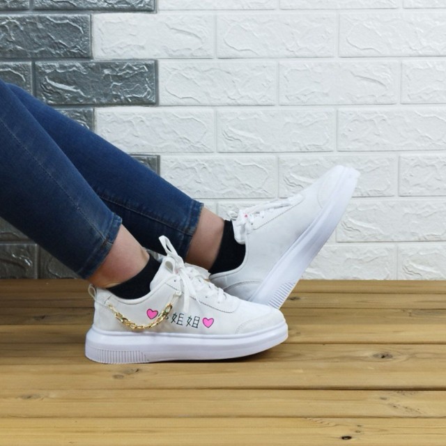 خرید تکی از تولیدی کفش شیک کتونی اسپرت زنانه دخترانه زنانه مدل قلبی زنجیری زیره پیو راحت سفید