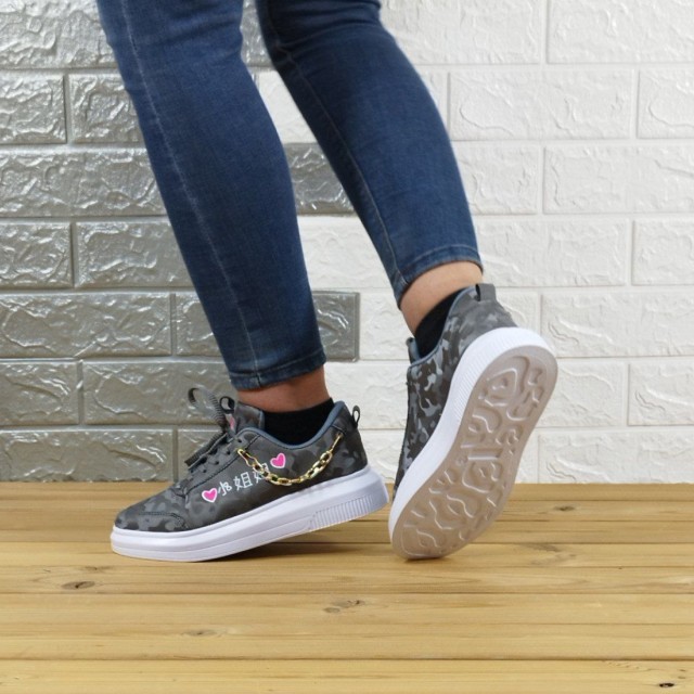 خرید کفش شیک کتونی اسپرت زنانه دخترانه زنانه مدل قلبی زنجیری زیره پیو راحت طوسی تیره بنفش