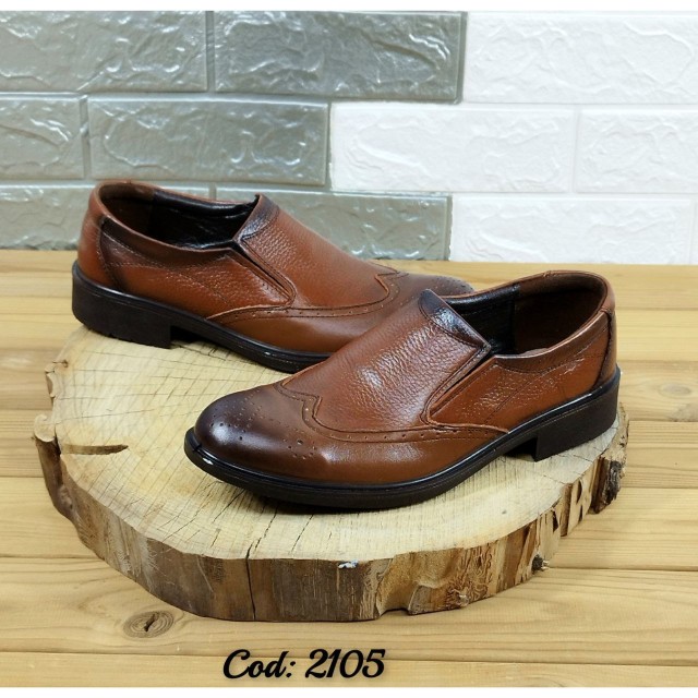 خرید چرم طبیعی تبریز از تولیدی به صورت تکی کفش مجلسی مردانه زیره پیو صدرصد  طبی  هشترک عسلی  2105