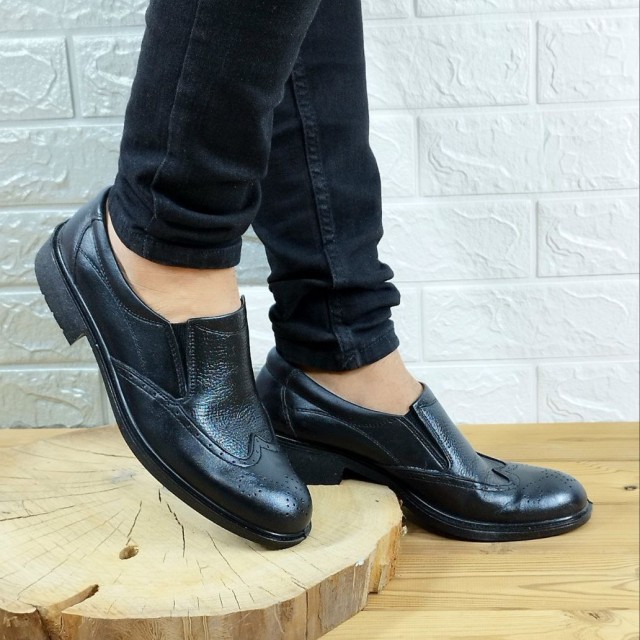 خرید چرم طبیعی تبریز از تولیدی به صورت تکی کفش مجلسی مردانه زیره پیو صدرصد  طبی  هشترک مشکی 2056